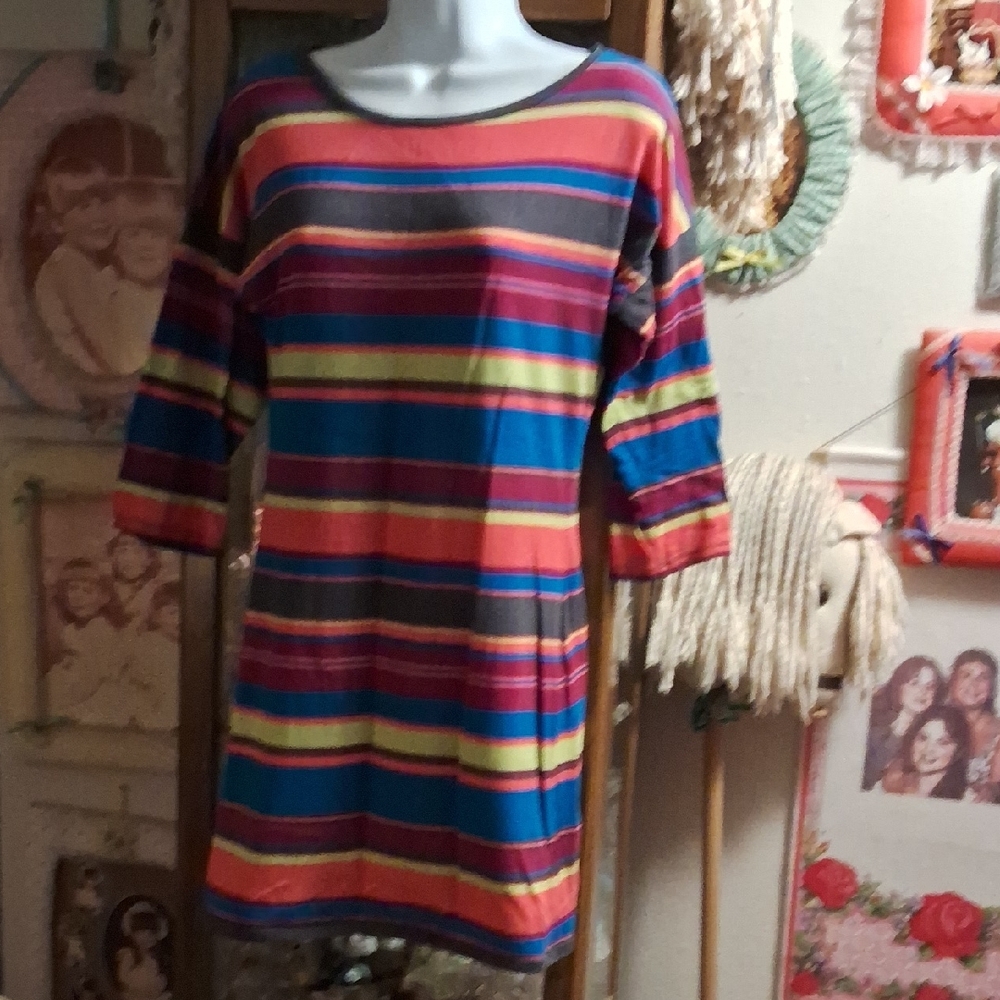 Vintage 80's,Multicolored,Striped,Mini Dress/Super LONG T-Shirt💙💚💜🧡🩶🩷💜💙